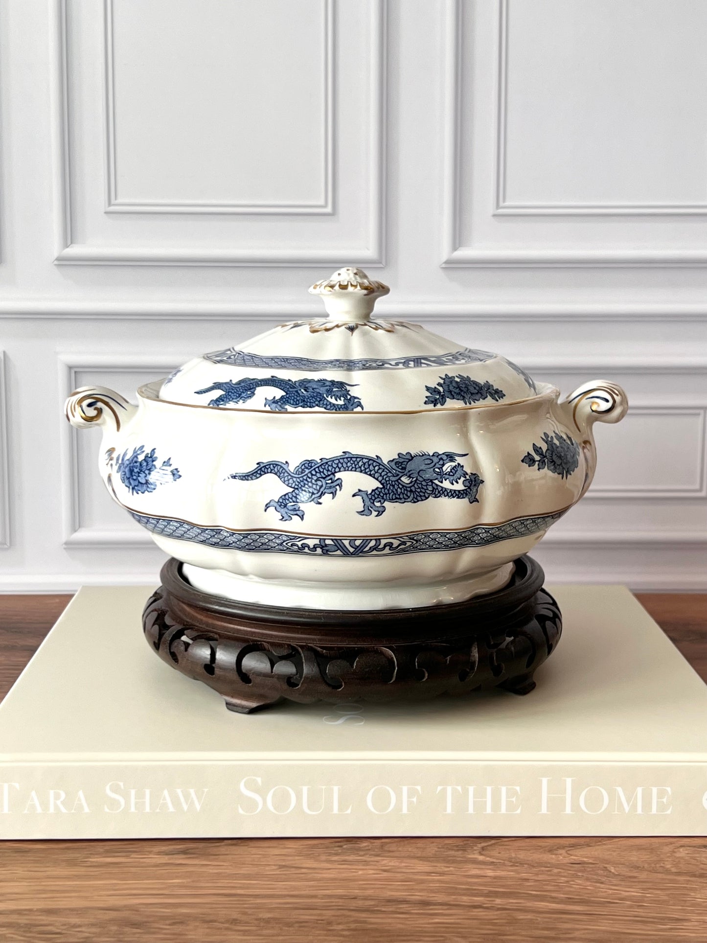 Vintage Booths Dragon Tureen | Blue & White English Transferware