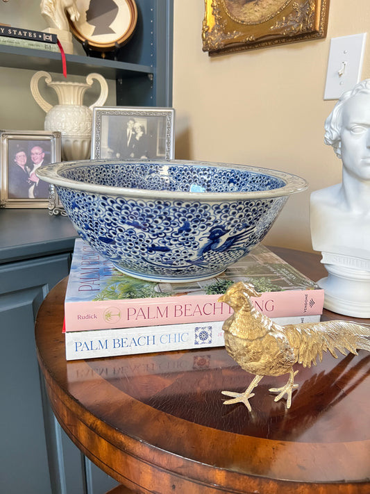 Porcelain Blue & White Handmade Phoenix Garden Bowl