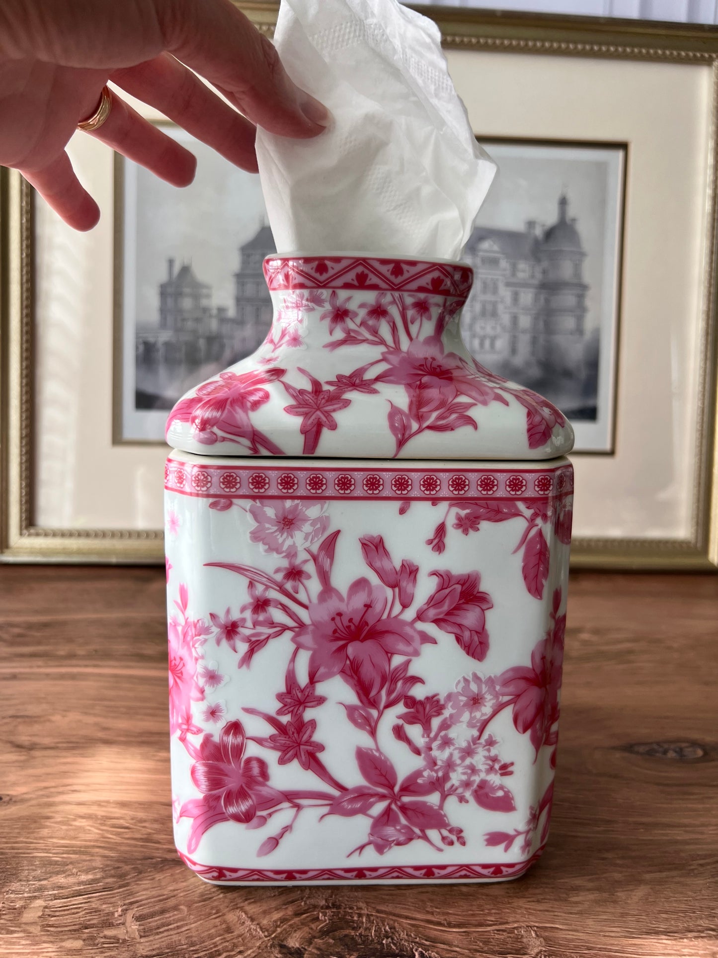 Pink Blossom Garden Porcelain Tissue Cover