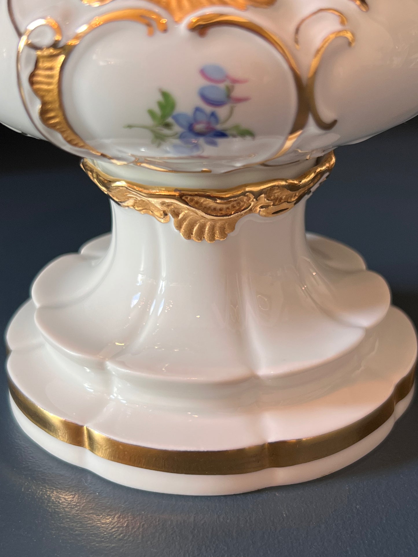 Meissen B-Form 9.5 Inch Porcelain Floral Vase c. 1950s
