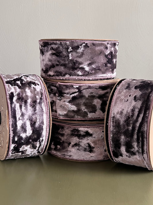 Silver Lavender Plum Crushed Velvet Wired Designer Ribbon – 2.5” x 10 Yards