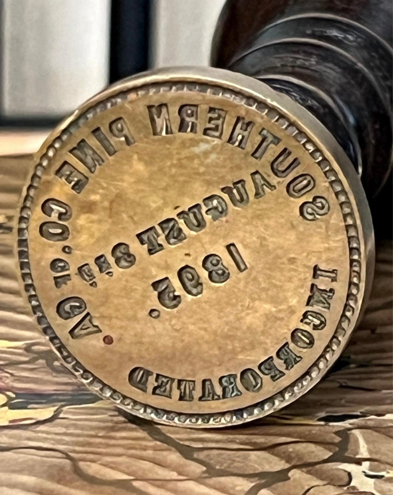 Antique Brass Wax Seal Stamper – Southern Pine Co. of Georgia, Dated 1895