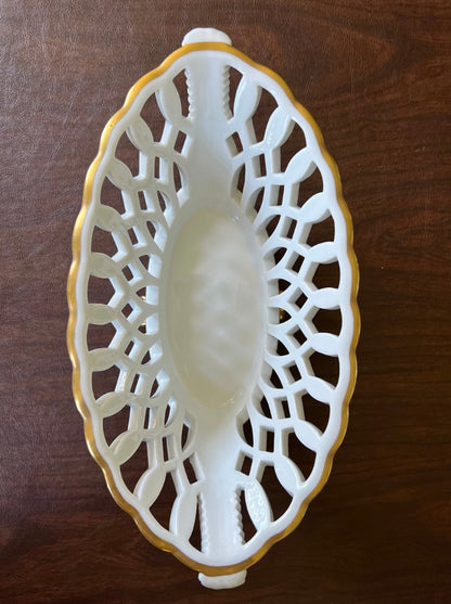 Vintage Vista Alegre Reticulated Oval Bowl