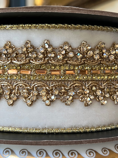 Winter Wonderland Jeweled Velvet Ribbon- Gold Trim  - 2.5" x 5 Yards