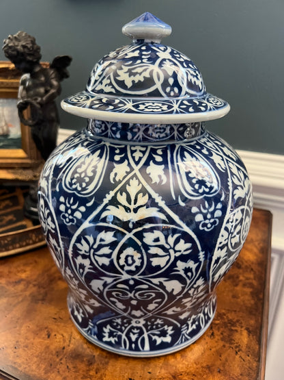 Cobalt Damask Temple Jar