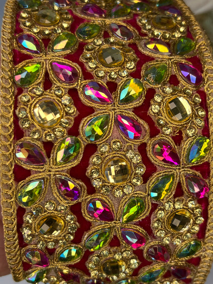 Jeweled Pink, Green & Gold Statement Ribbon – 3” x 5 Yards, Gold Backed