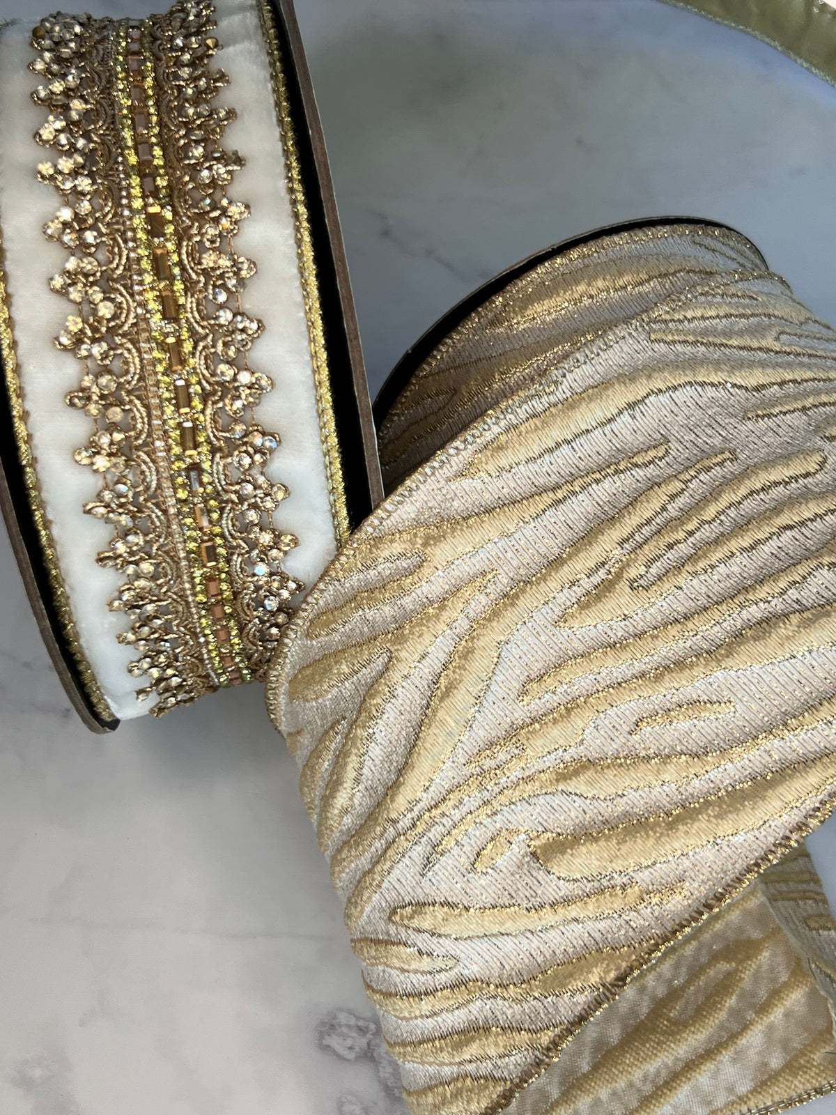 Champagne Gold Shimmer Animal Stripe Wired Ribbon – 4” x 10 Yards