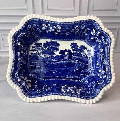 Copeland Spode Tower blue and white footed vegetable bowl base with scenic transferware design
