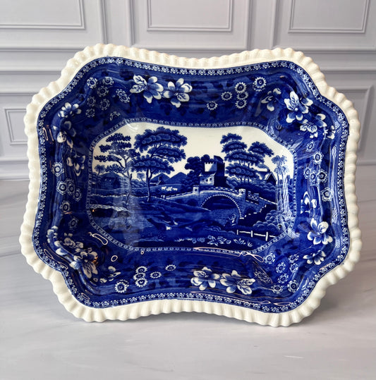 Copeland Spode Tower blue and white footed vegetable bowl base with scenic transferware design