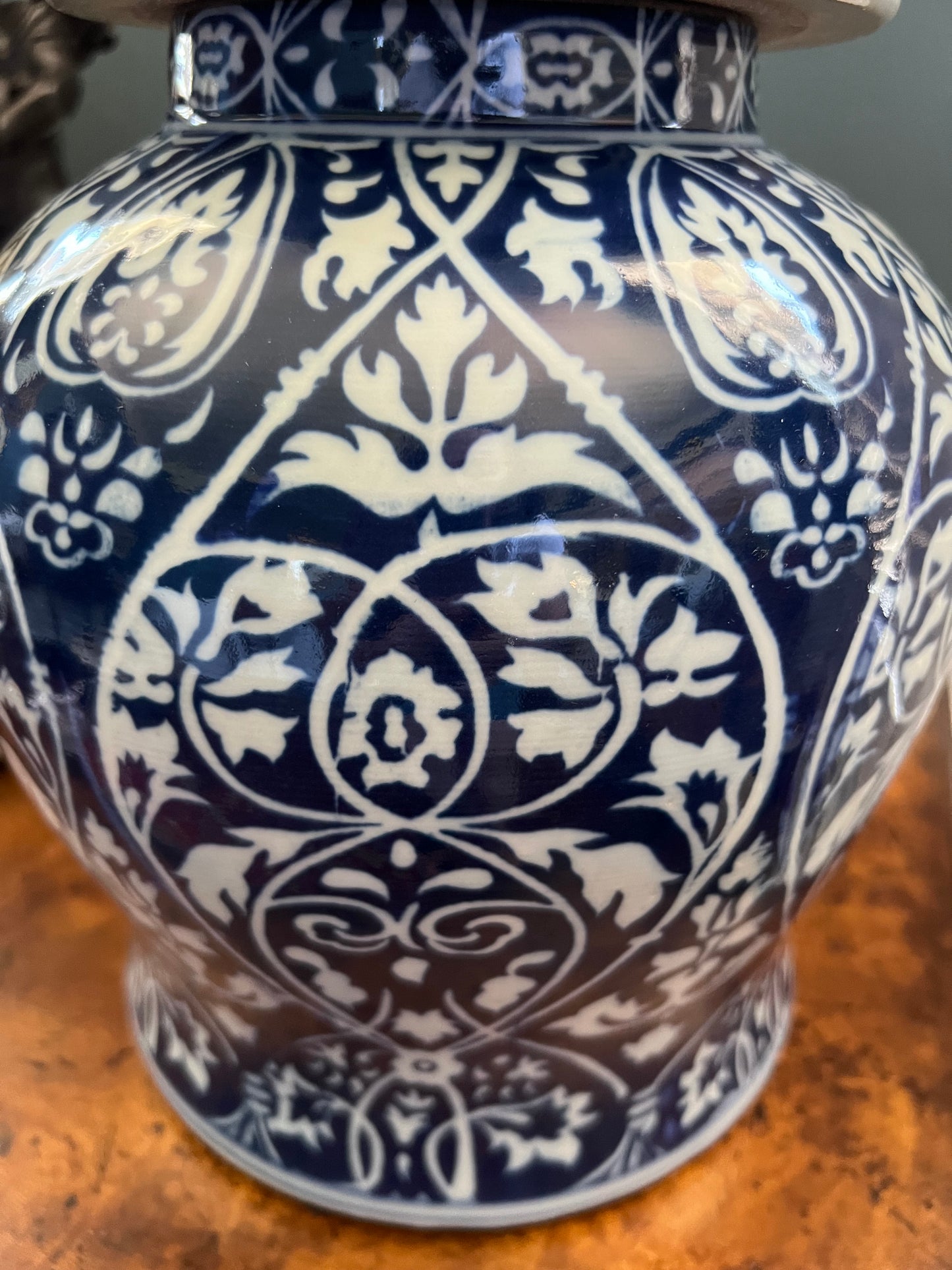 Cobalt Damask Temple Jar