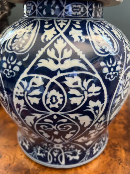 Cobalt Damask Temple Jar
