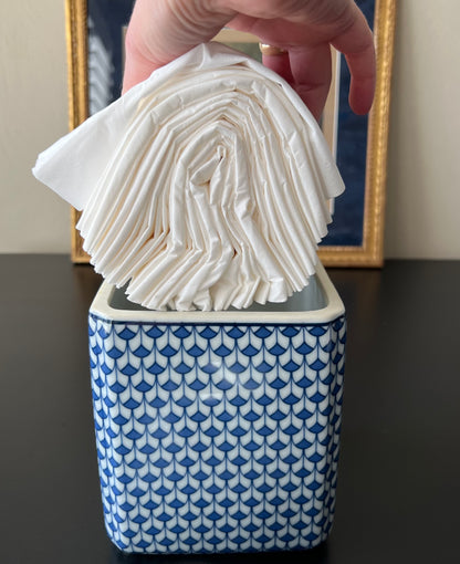 Blue & White Fish Scale Pattern Porcelain Tissue Box