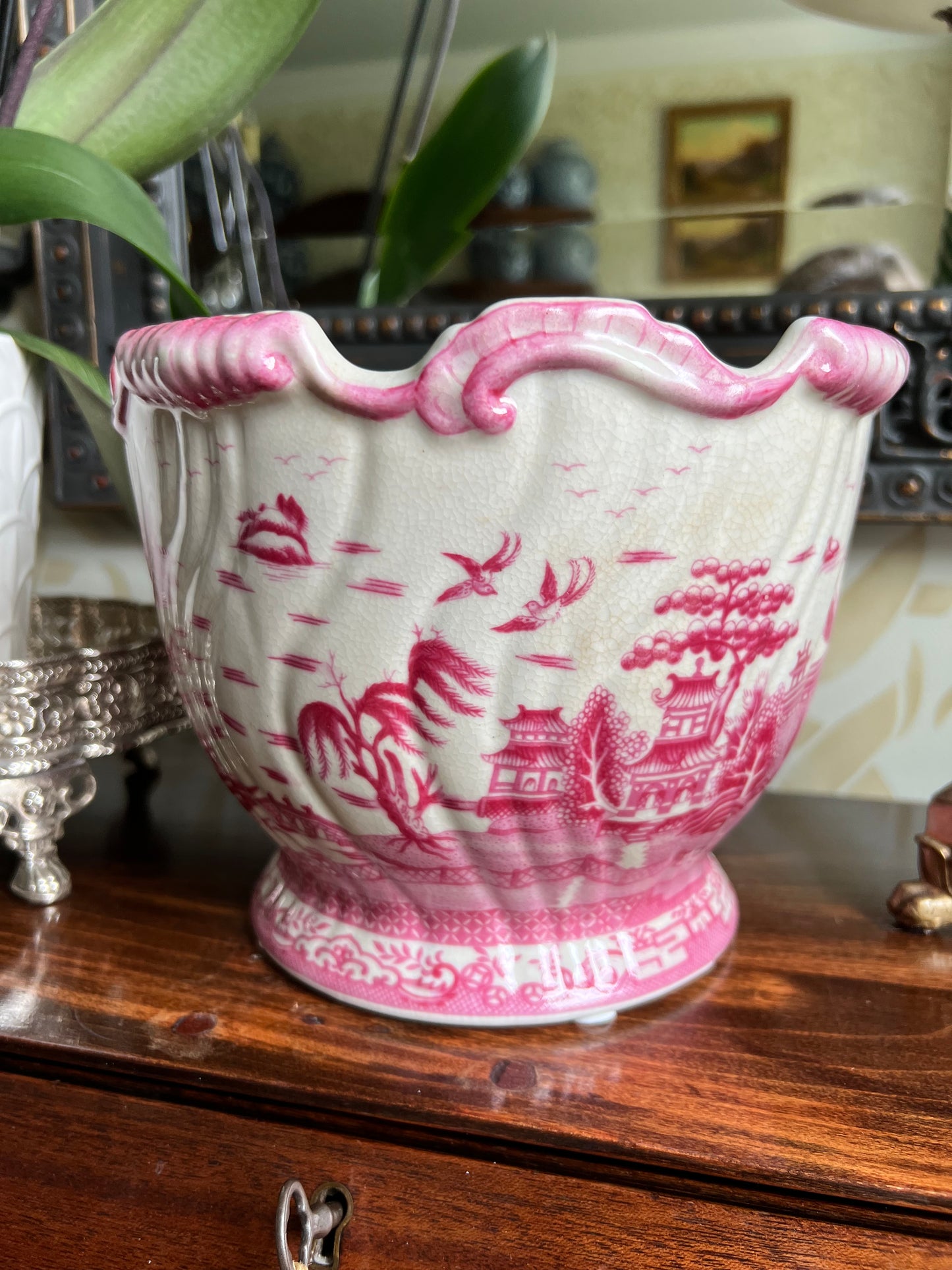 Pink Pagoda Garden Scalloped Cachepot Planter