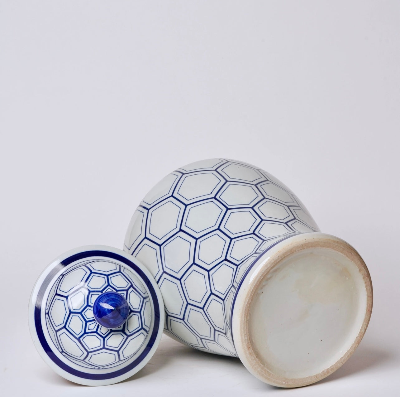 Blue & White Honeycomb Lattice Porcelain Ginger Jar 20” Tall
