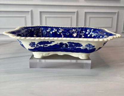 Copeland Spode Tower Blue and White Footed Vegetable Bowl Base (No Lid) Vintage Transferware