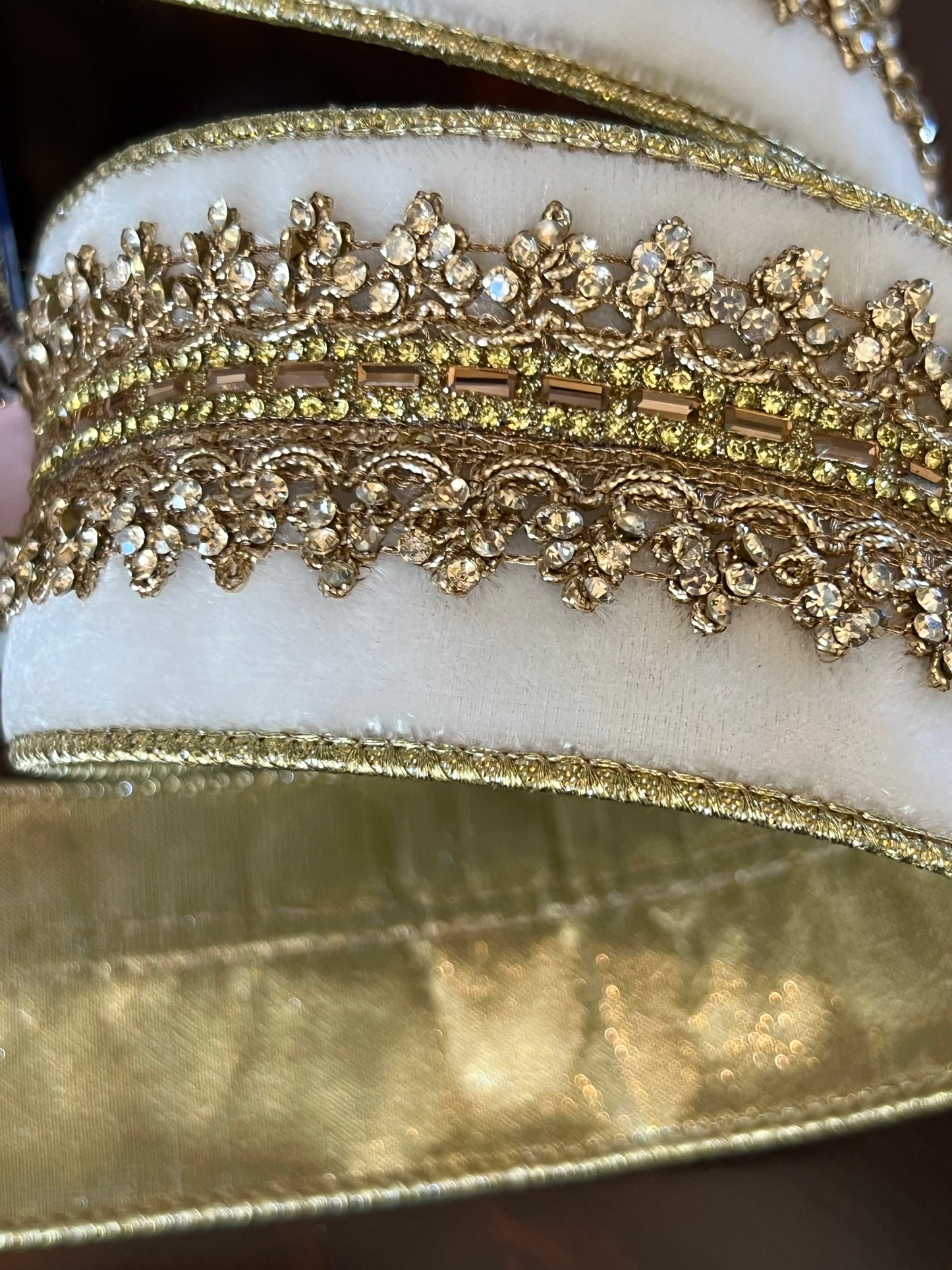 Winter Wonderland Jeweled Velvet Ribbon- Gold Trim  - 2.5" x 5 Yards