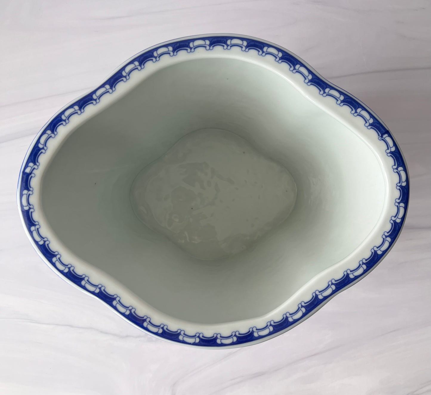 Large Blue & White Chinoiserie Porcelain Planter with Bird & Floral Motif