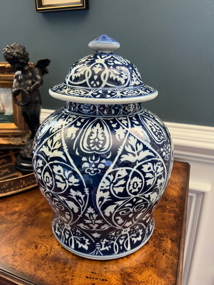 Cobalt Damask Temple Jar