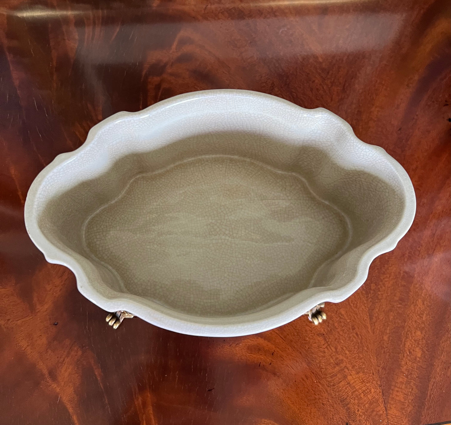 Turquoise Pagoda Willow Chinoiserie Porcelain Lidded Box with Ormolu Feet