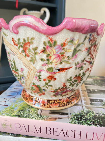 Birdsong Pink Scallop Chinoiserie Planter
