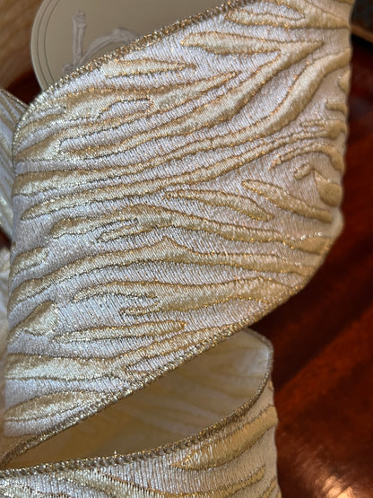 Champagne Gold Shimmer Animal Stripe Wired Ribbon – 4” x 10 Yards