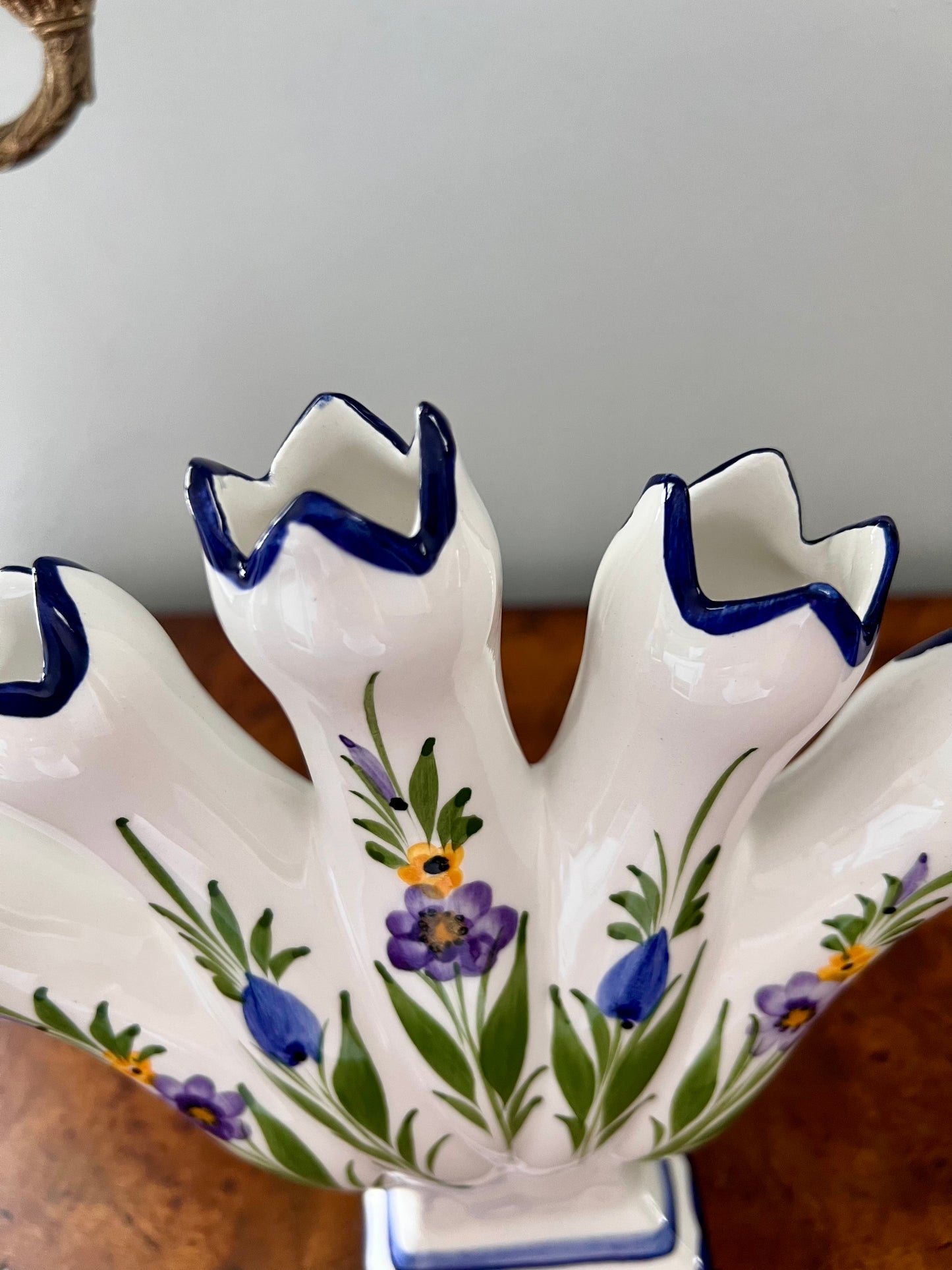 Vintage Portuguese Hand Painted Tulipiere