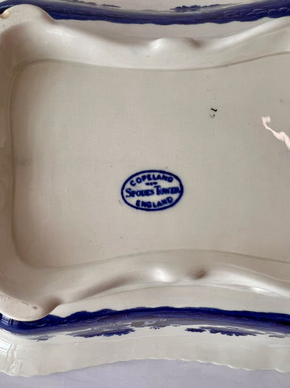 Copeland Spode Tower Blue and White Footed Vegetable Bowl Base (No Lid) Vintage Transferware