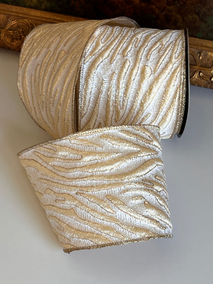 Champagne Gold Shimmer Animal Stripe Wired Ribbon – 4” x 10 Yards