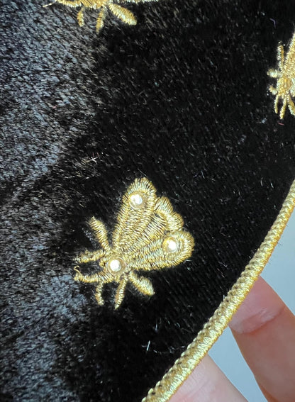 Napoleon Noir Velvet Ribbon- Gold Embroidered Bees 4" x 5 yards