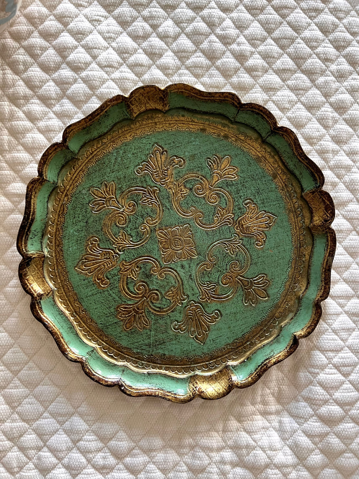 Italian Florentine Gilt Tray – Green & Gold