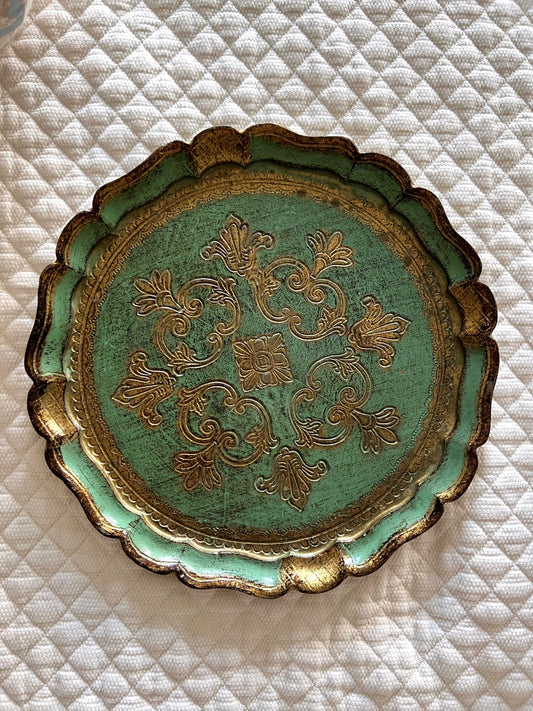 Italian Florentine Gilt Tray – Green & Gold
