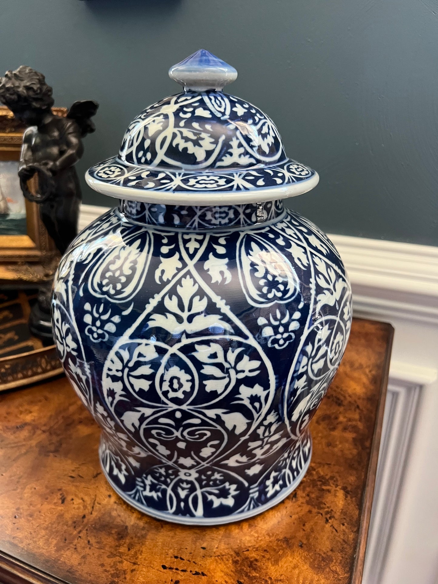 Cobalt Damask Temple Jar