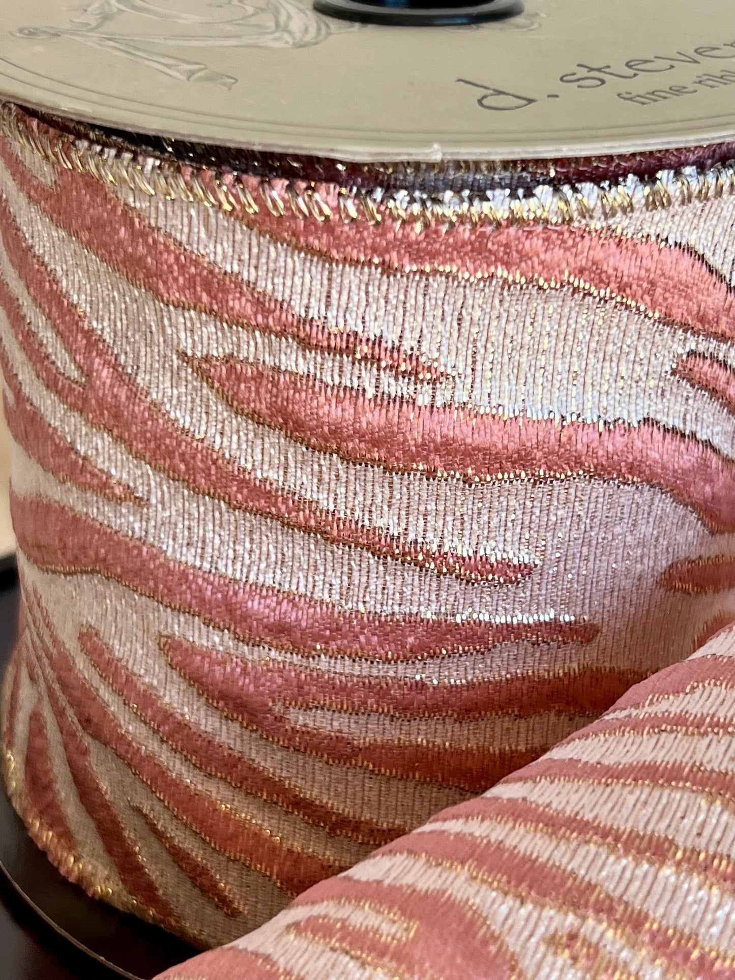 Gilded Safari Stripe Ribbon Rose Pink & Champagne Gold, 4" x 10 Yards