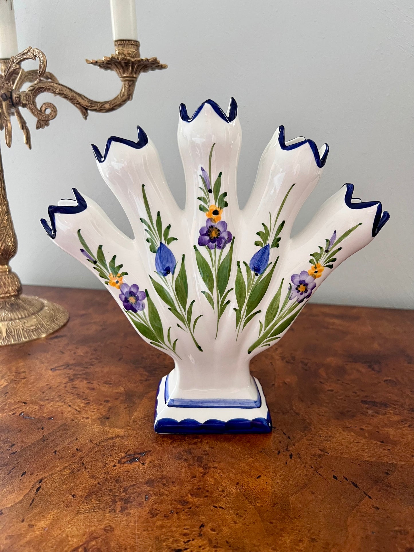 Vintage Portuguese Hand Painted Tulipiere