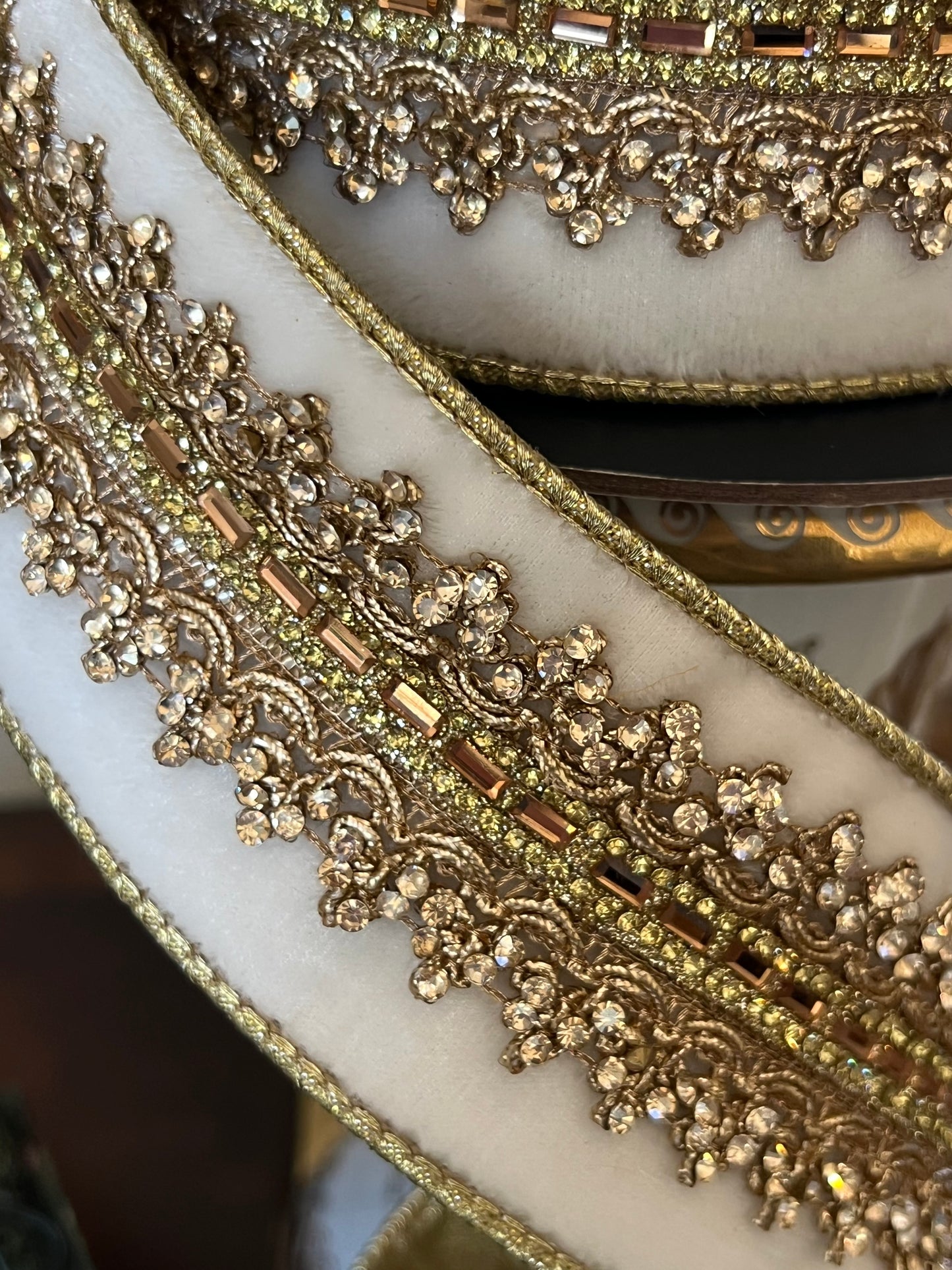 Winter Wonderland Jeweled Velvet Ribbon- Gold Trim  - 2.5" x 5 Yards