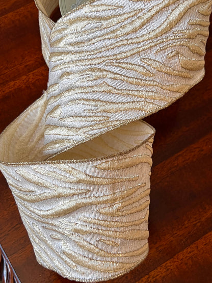 Champagne Gold Shimmer Animal Stripe Wired Ribbon – 4” x 10 Yards