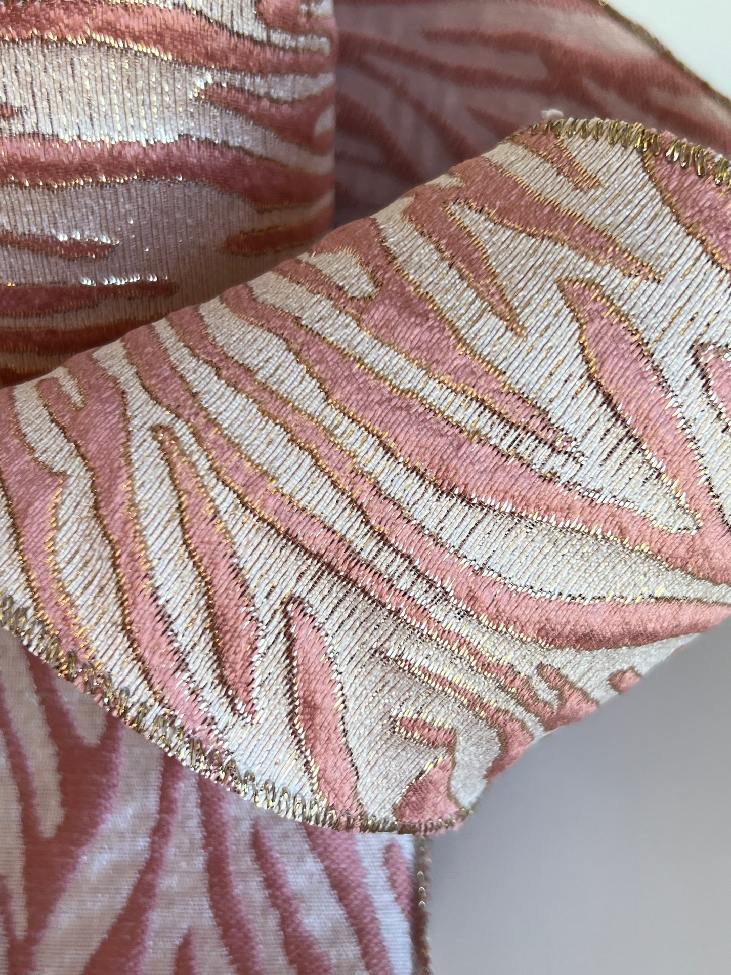 Gilded Safari Stripe Ribbon Rose Pink & Champagne Gold, 4" x 10 Yards