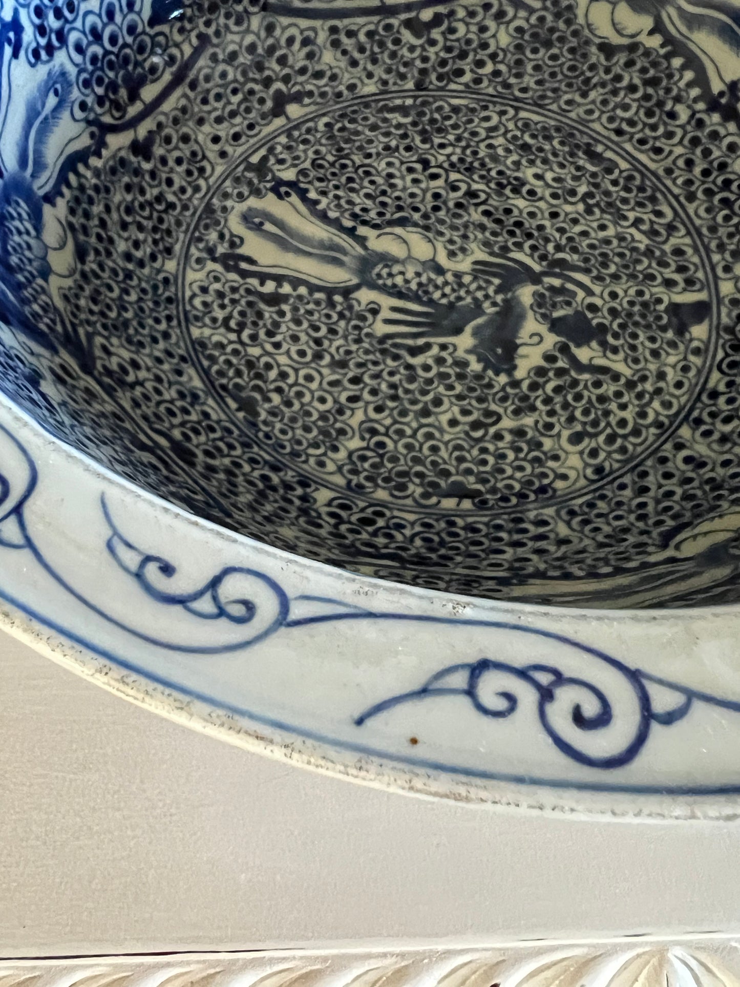 Porcelain Blue & White Handmade Phoenix Garden Bowl