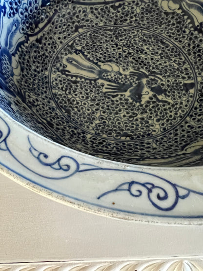 Porcelain Blue & White Handmade Phoenix Garden Bowl