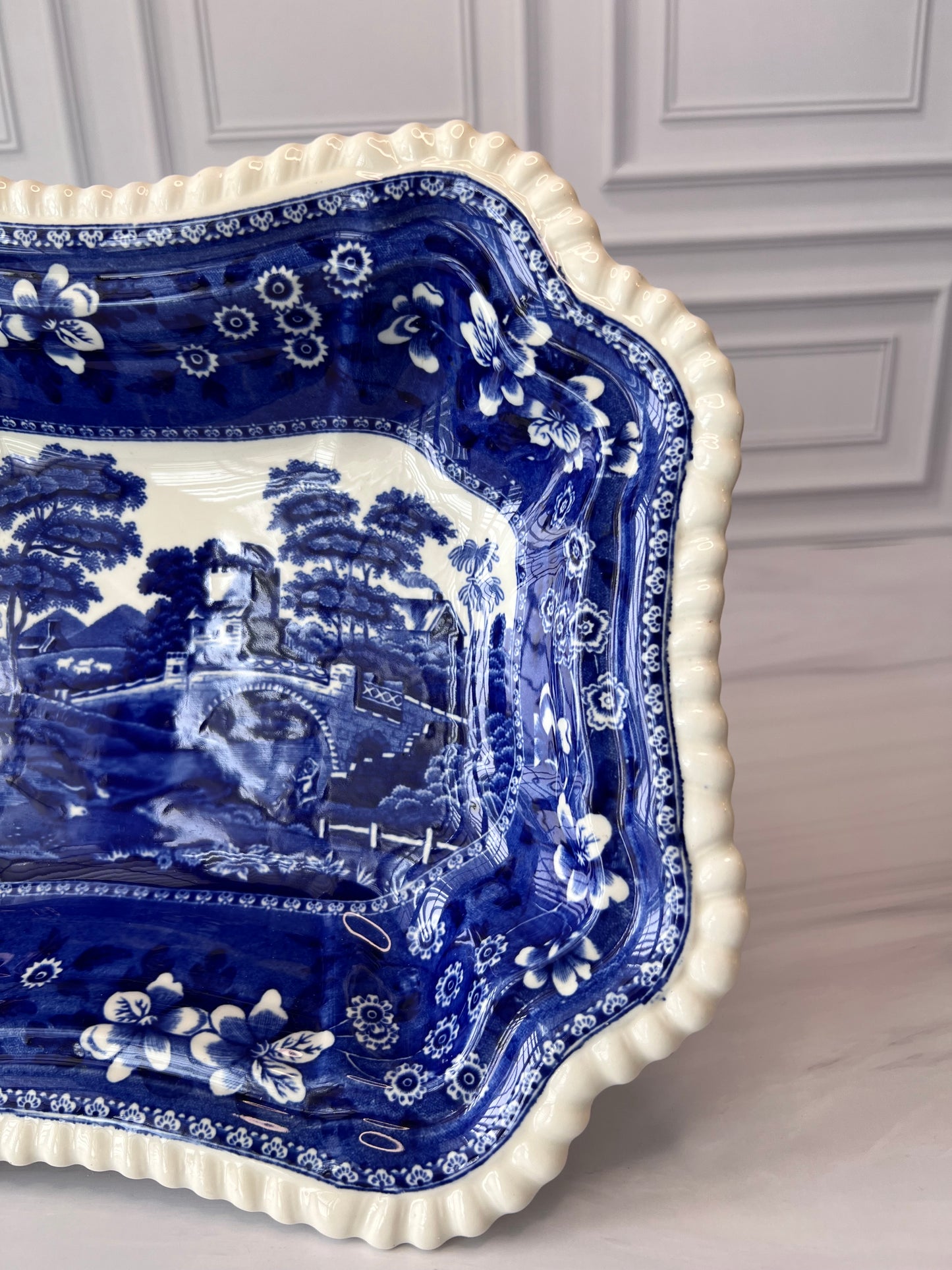 Copeland Spode Tower Blue and White Footed Vegetable Bowl Base (No Lid) Vintage Transferware