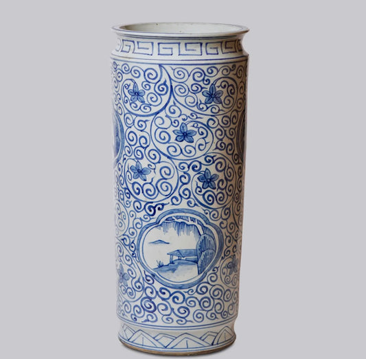 Imperial Vista Umbrella Stand- Blue & White Porcelain