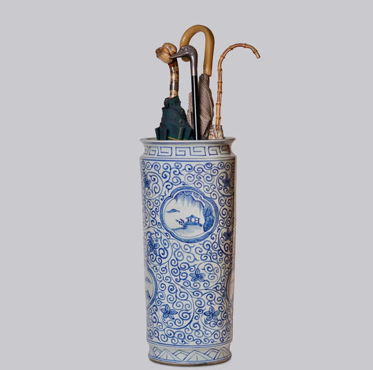 Imperial Vista Umbrella Stand- Blue & White Porcelain
