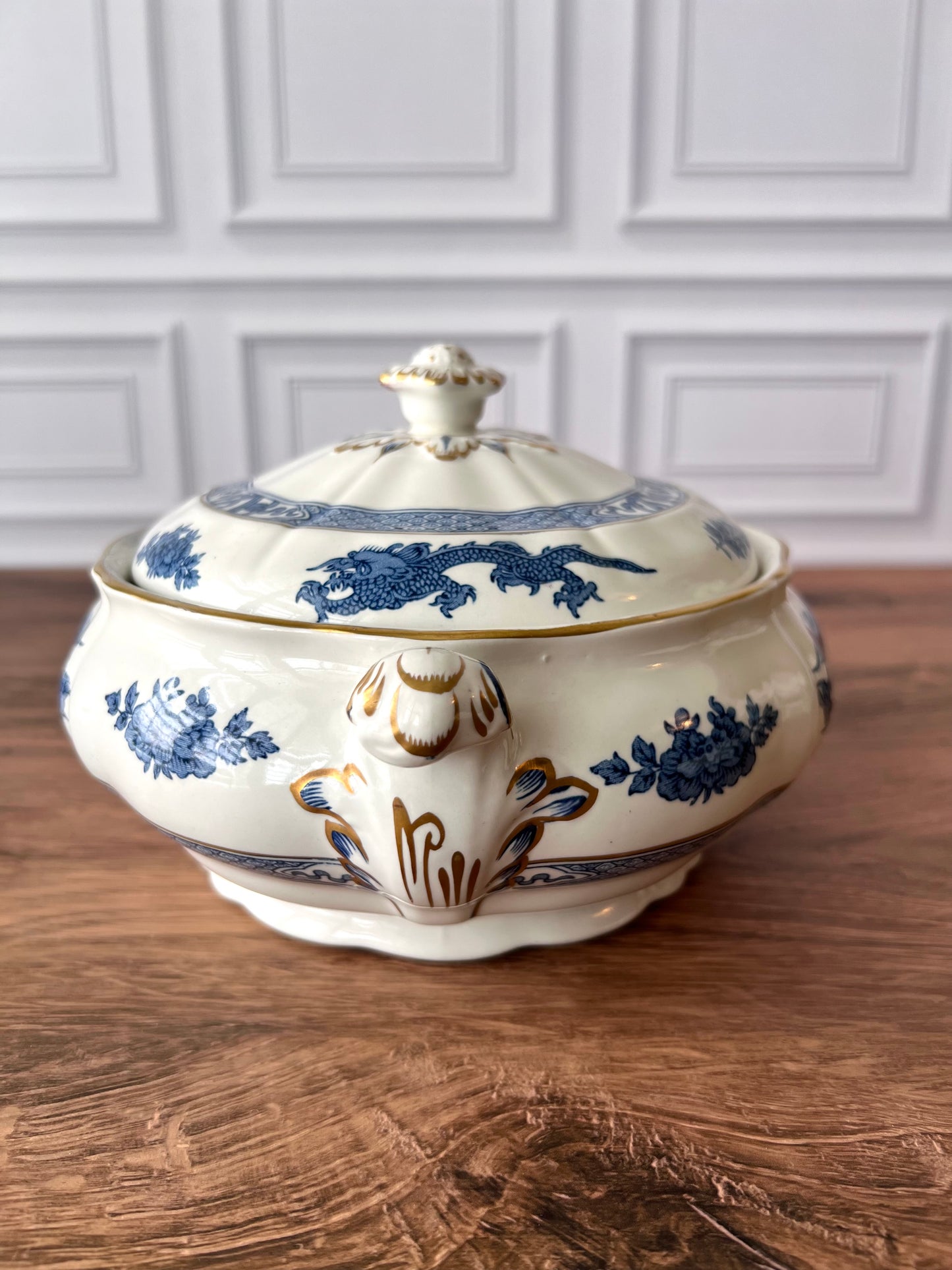 Vintage Booths Dragon Tureen | Blue & White English Transferware