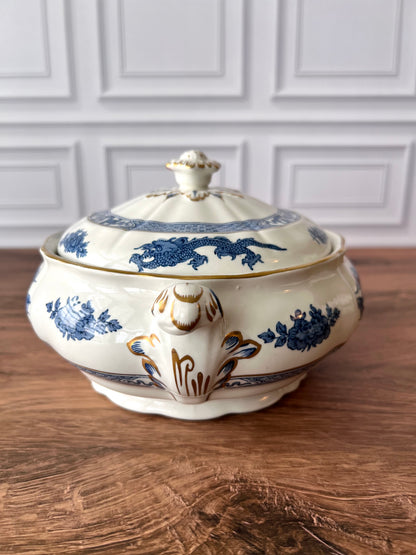 Vintage Booths Dragon Tureen | Blue & White English Transferware