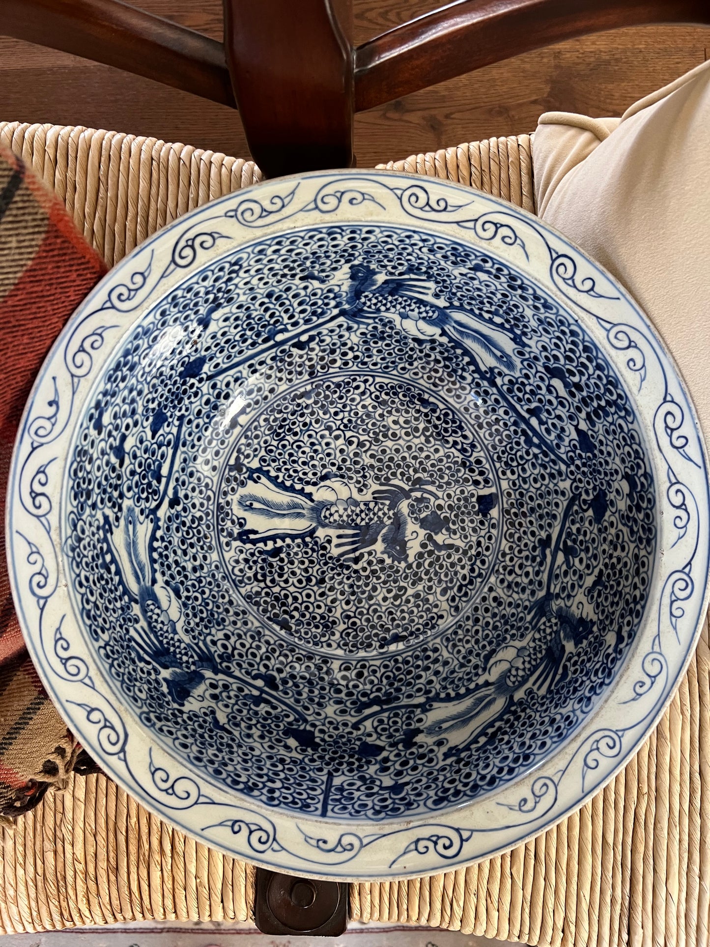 Porcelain Blue & White Handmade Phoenix Garden Bowl