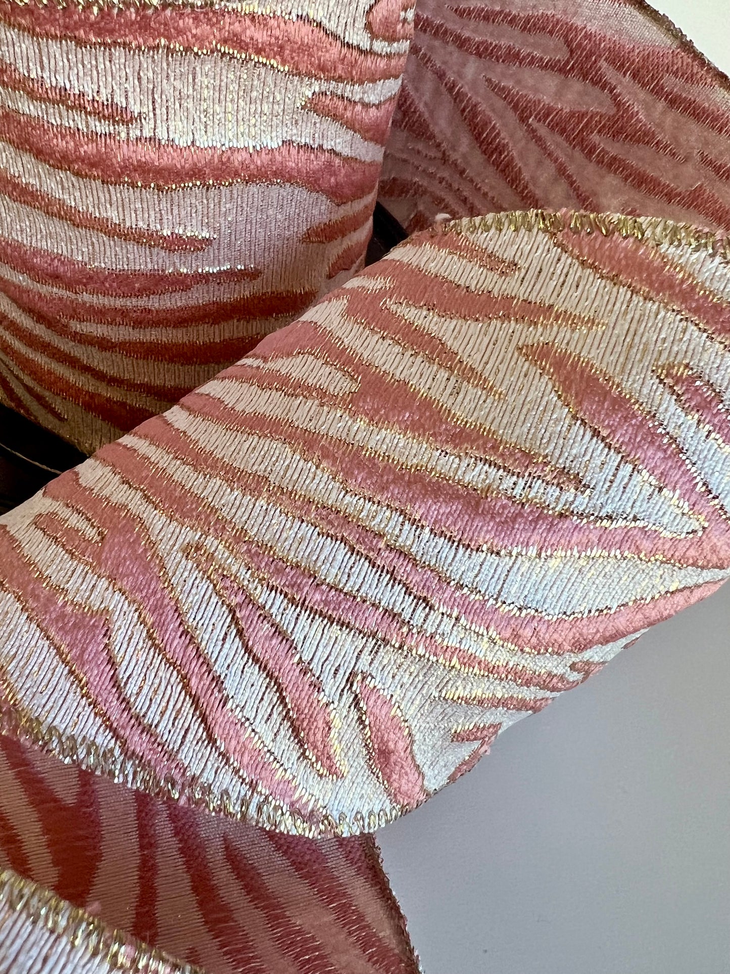 Gilded Safari Stripe Ribbon Rose Pink & Champagne Gold, 4" x 10 Yards