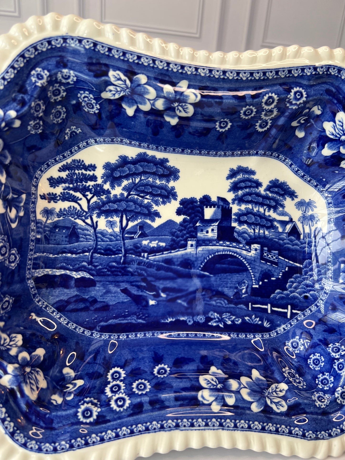 Copeland Spode Tower Blue and White Footed Vegetable Bowl Base (No Lid) Vintage Transferware