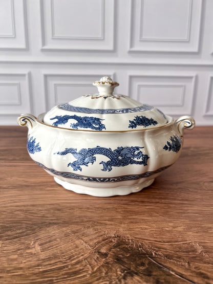 Vintage Booths Dragon Tureen | Blue & White English Transferware
