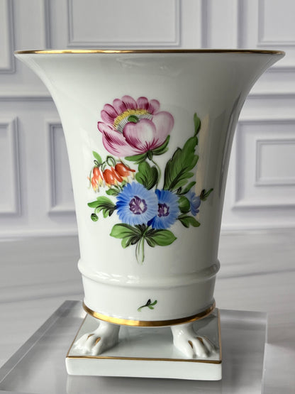 Vintage Herend hand-painted porcelain vase made in Hungary with faint KISZ commemorative presentation inscription.