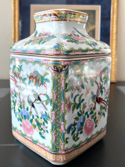Rose Medallion Style Porcelain Tissue Box Cover - Chinoiserie Style